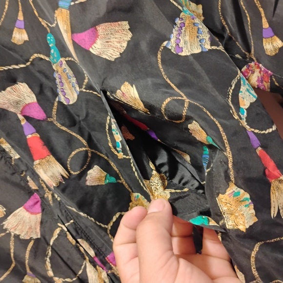 Vintage Rhoda Lynne Jacket Tassel Print Silk Full Zip Windbreaker 80s Size M - Picture 2 of 8